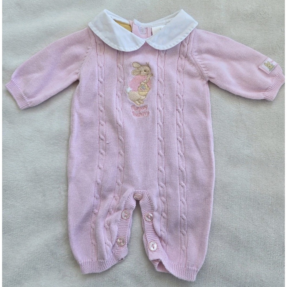 Vintage‎ Peter Rabbit Flopsy Bunny Preemie Pink Knit Romper One Piece Baby Girl